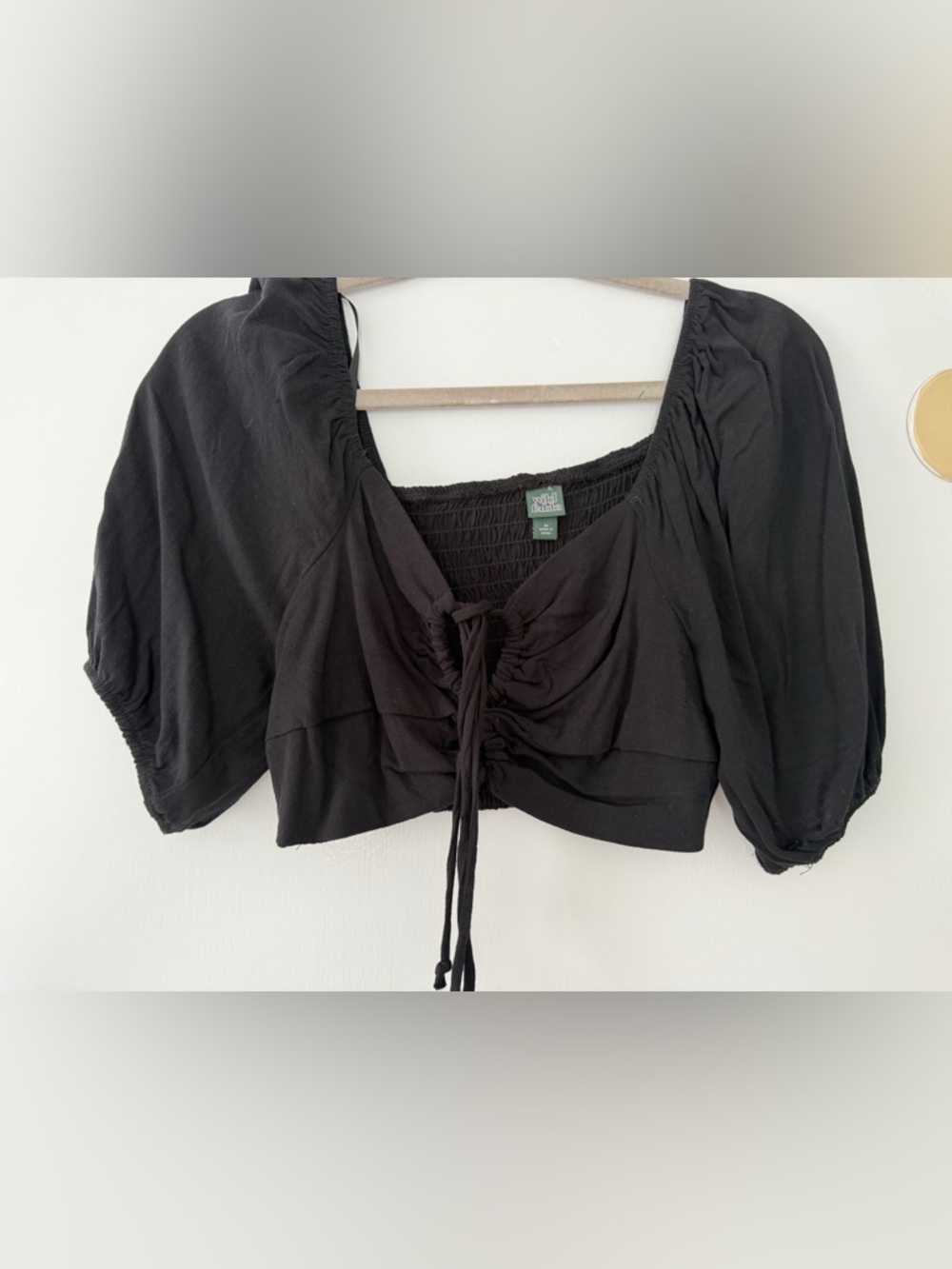 Wild Fable Black Puff-Sleeve Drawstring Crop Top women size M